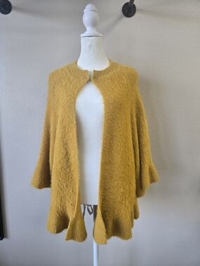 Vintage Mustard Fuzzy Knit Cape Cardigan